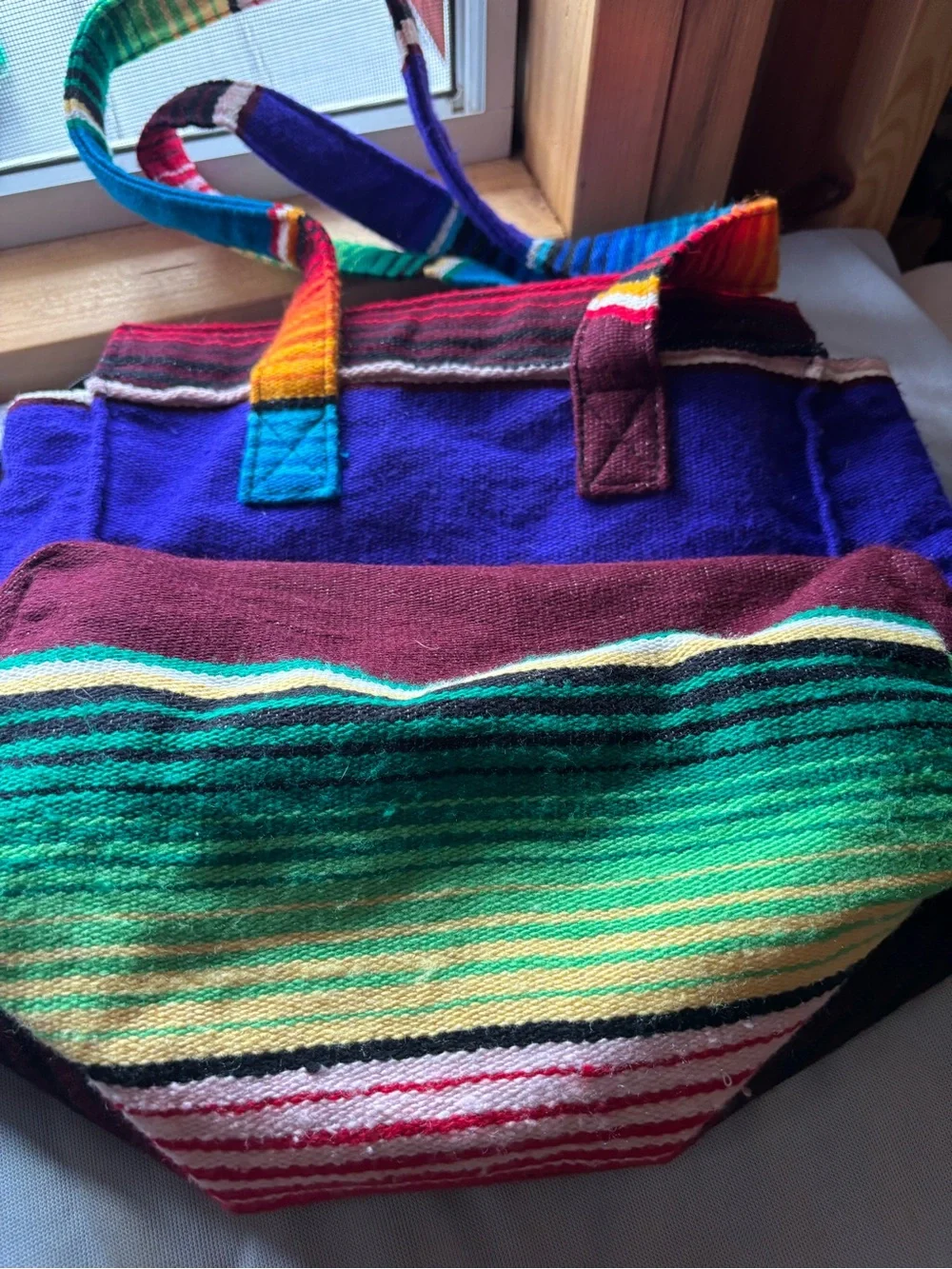 Striped Multi-Color Canvas Tote Bag - Yellow, Blue, Red, Green